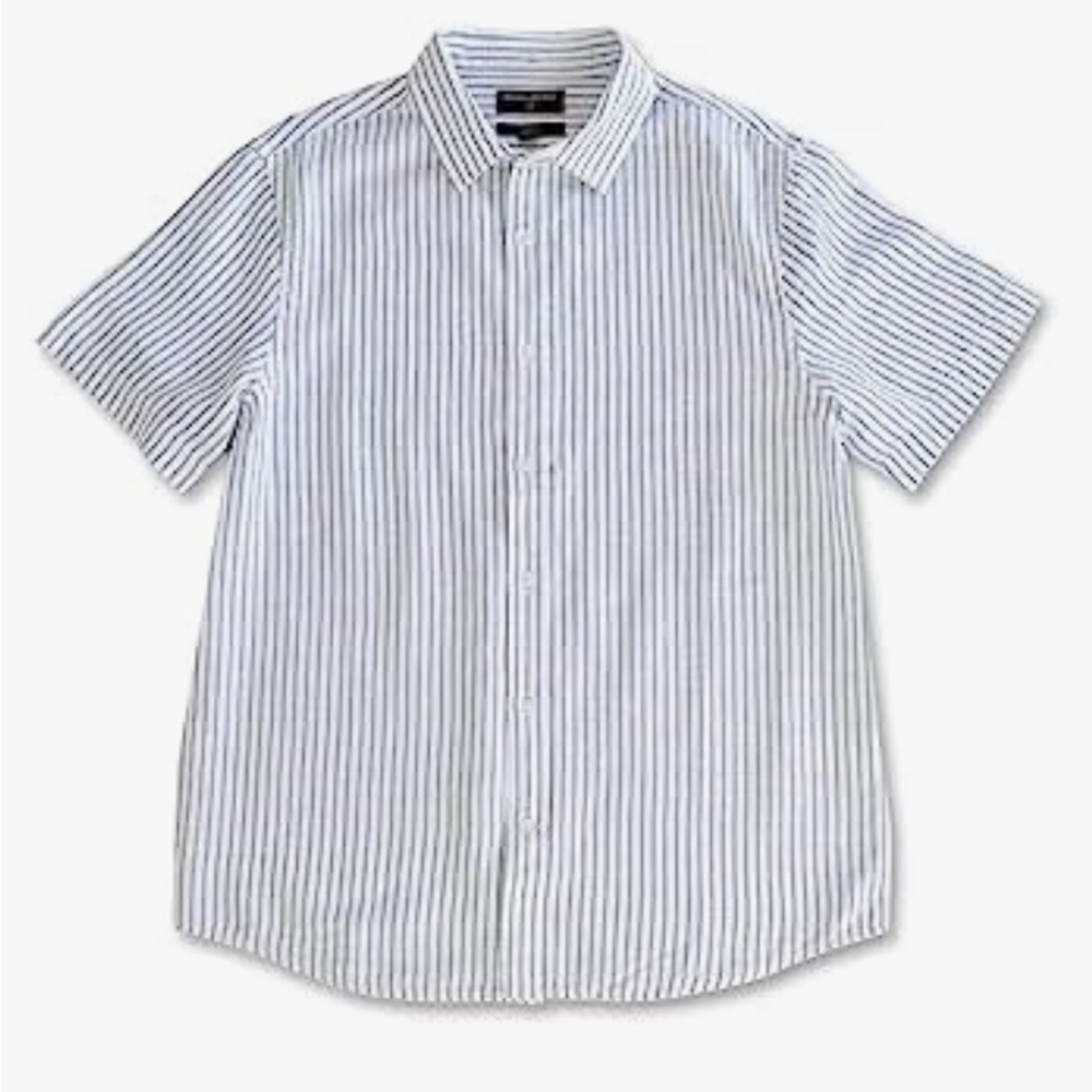 Banana Republic Slim Fit Mens XL White & Blue Striped Linen Casual Preppy Shirt